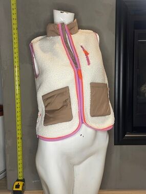 MPG Cream Sherpa Vest with Tan Shell and Orange Trim